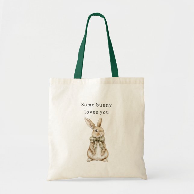 Some Bunny Loves You Green Bow Easter Tote Bag (Front)