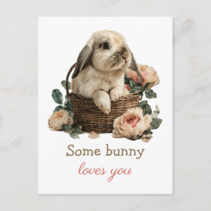 Some Bunny loves you in a Basket with Roses Postcard