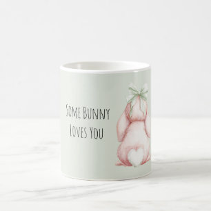 Some Bunny Loves You Mint Bow Heart Tail Coffee Mug