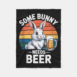 Some Bunny Needs Beer Funny Retro Sunset Rabbit Fleece Blanket
