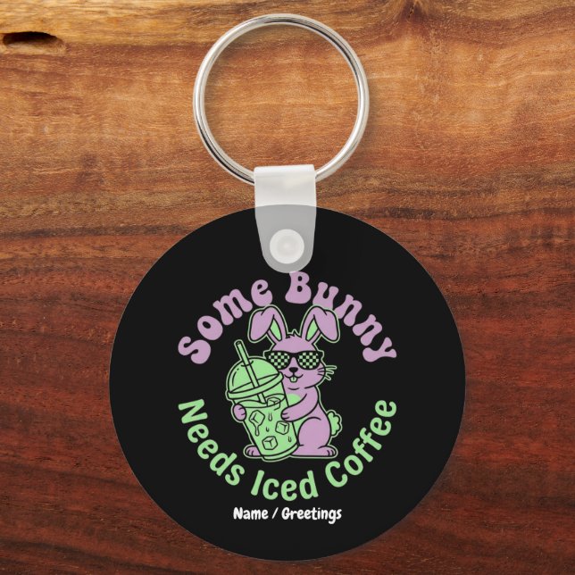  Some Bunny Needs Iced Coffee Retro Spring Easter  Keychain (Front)