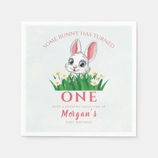 Some Bunny One Cute Rabbit Girls 1st Birthday Napkin (Front)