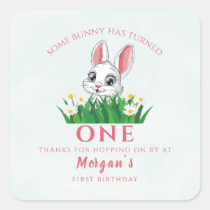 Some Bunny One Cute Rabbit Girls 1st Birthday Square Sticker