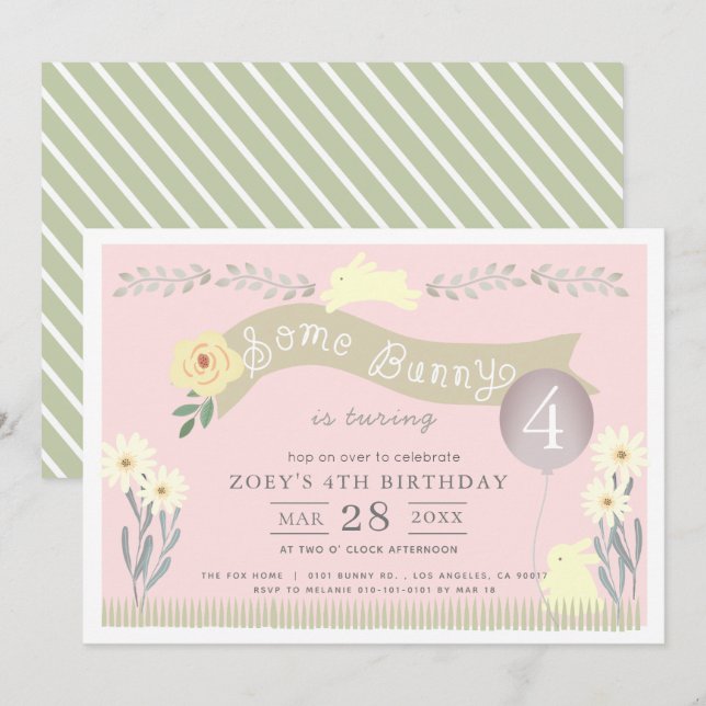 Some Bunny Pastel Pink Girl Birthday Invitation (Front/Back)