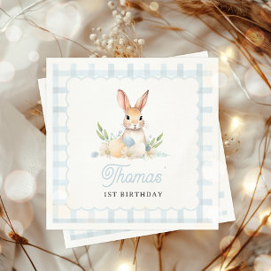 Some Bunny Pastel Spring Blue Gingham 1st Birthday Napkin