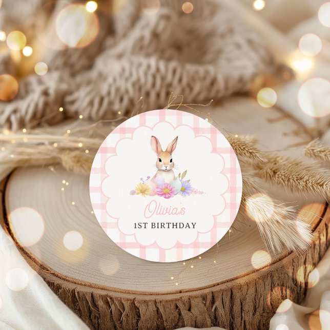 Some Bunny Pastel Spring Pink Bunny Birthday Favou Classic Round Sticker (Creator Uploaded)