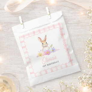 Some Bunny Pastel Spring Pink Gingham 1st Birthday Favour Bag