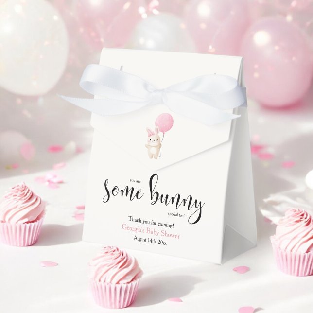 Some Bunny Pink Bow Balloon Bunny Baby Shower Favor Box (Creator Uploaded)