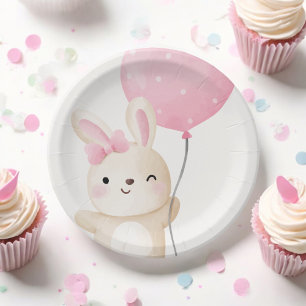 Some Bunny Pink Bow Balloon Wink Bunny Baby Shower Paper Plate