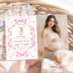 Some Bunny Pink Bow Gingham Baby Shower Invitation