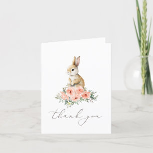 Some Bunny Pink Floral Girl Birthday Party Thank You Card