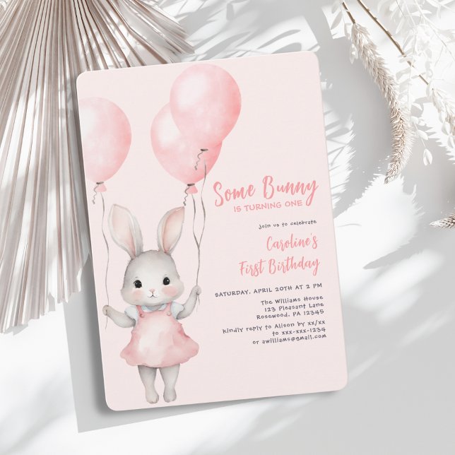Some Bunny Pink Girl First Birthday Invitation (Creator Uploaded)
