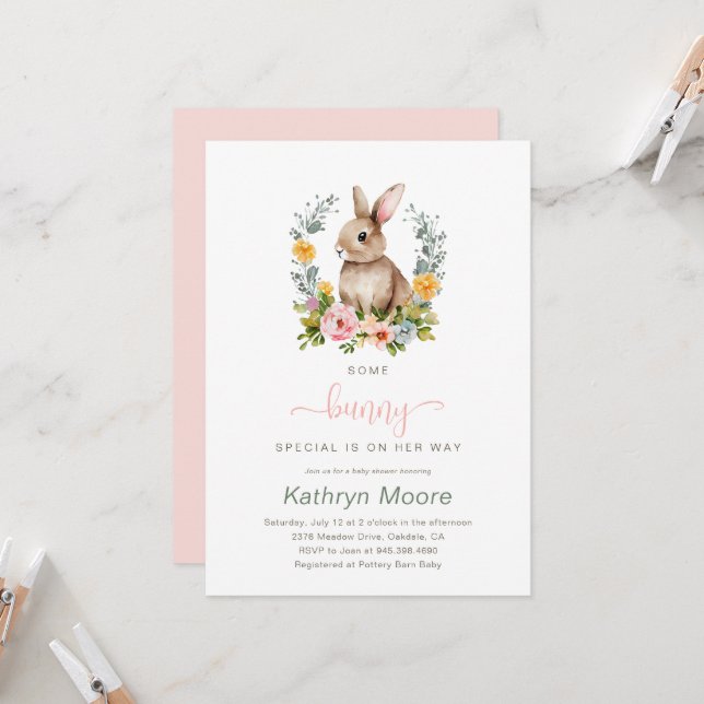 Some Bunny Special Floral baby shower Invitation (Front/Back In Situ)