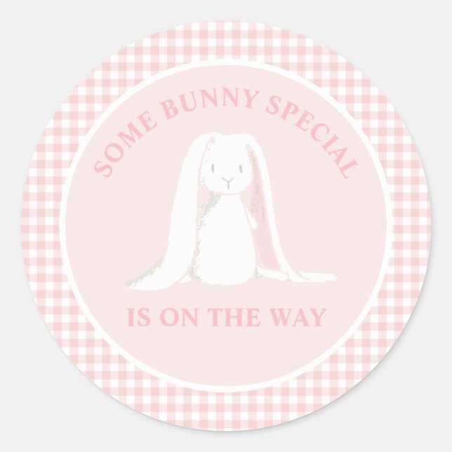 Some Bunny Special is on the way Baby Shower Classic Round Sticker (Front)