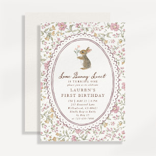 Some Bunny Sweet Floral Bunny First Birthday  Invitation