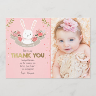 Some Bunny Thank You Card Birthday Girl Pink Gold
