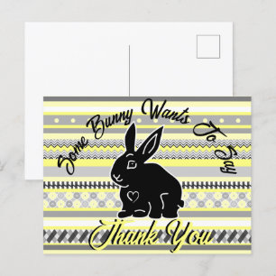 Some Bunny Wants to Say Thank You, Yellow and Grey Postcard