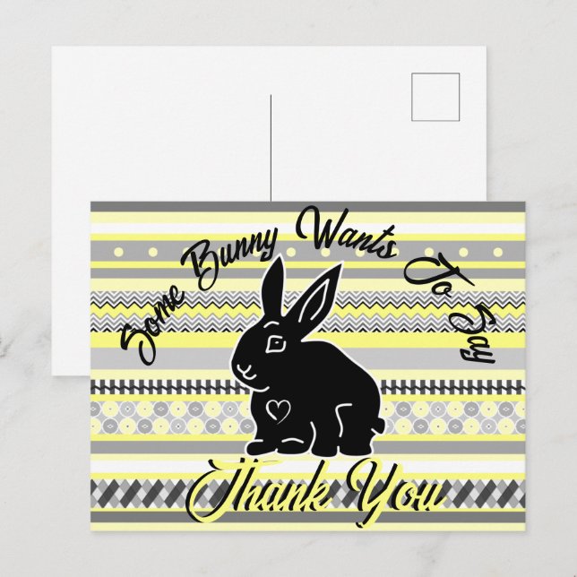 Some Bunny Wants to Say Thank You, Yellow and Grey Postcard (Front/Back)
