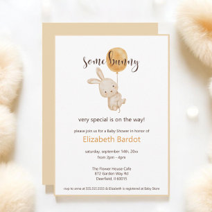 Some Bunny Watercolor Balloon Bunny Baby Shower Invitation