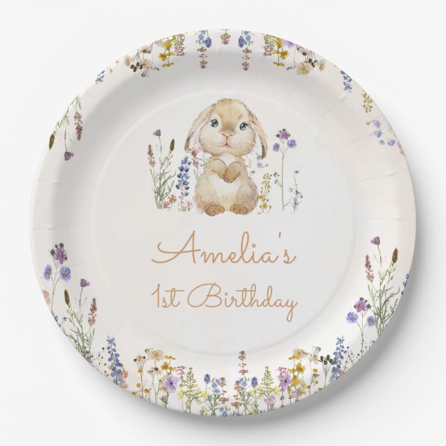 Some Bunny Wildflower Birthday Paper Plates (Front)