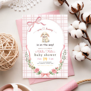 Some Bunny Wildflower Pink Bow Baby Shower Invitation