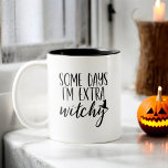 Some Days I'm Extra Witchy Modern Womens Halloween Two-Tone Coffee Mug<br><div class="desc">Add some sass to your mornings with our "Some Days I'm Extra Witchy" Modern Women's Halloween Two-Tone Coffee Mug! Featuring a chic black and white design, this mug showcases the playful phrase in stylish typography, perfect for celebrating your witchy side. Made from durable ceramic, it’s both microwave and dishwasher safe,...</div>