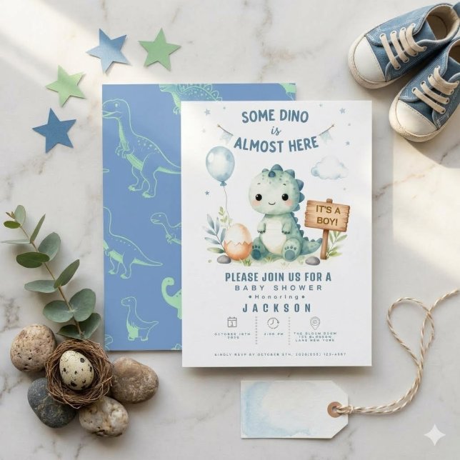 Some Dino Is Almost Here baby  Boy Invitation (Creator Uploaded)