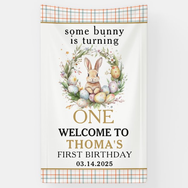 Some easter Bunny Is Turning one 1st birthday Banner (Vertical)