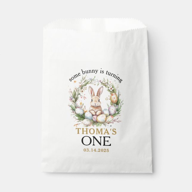 Some easter Bunny Is Turning one 1st birthday Favour Bag (Front)
