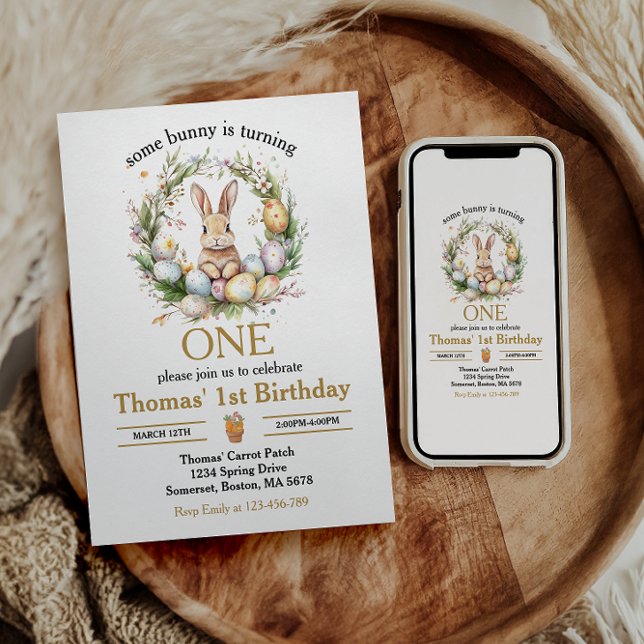 Some easter Bunny Is Turning one 1st birthday Invitation (Creator Uploaded)