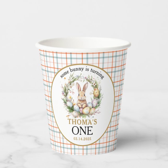 Some easter Bunny Is Turning one 1st birthday Paper Cups (Front)