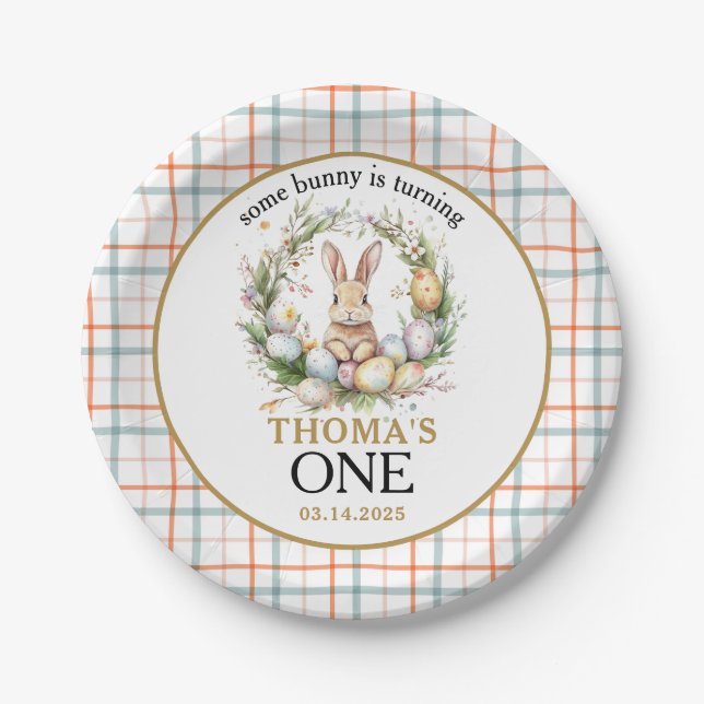 Some easter Bunny Is Turning one 1st birthday Paper Plate (Front)