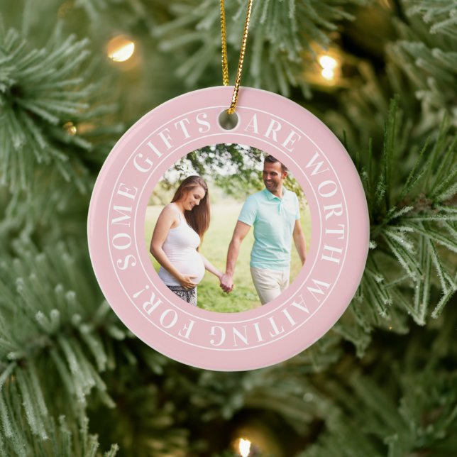 Some Gifts Pink Expecting Baby Maternity Photo Ceramic Ornament (Tree)
