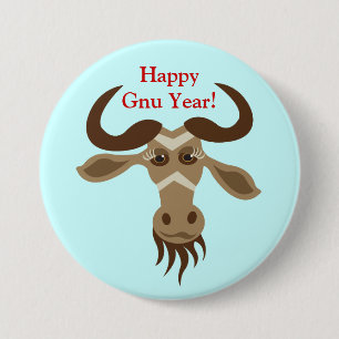 Some Gnu Stuff_Gwendolyn Gnu_Happy Gnu Year! 3 Inch Round Button