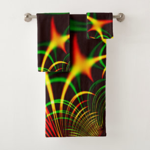 Some green grass and yellow fire-coloured curves bath towel set