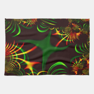Some green grass and yellow fire-coloured curves kitchen towel