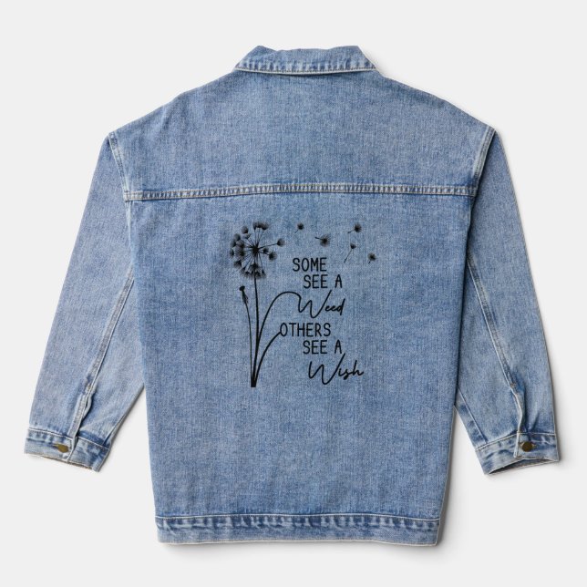Some See A Wind SomeSee a Wish Black Dandelion Denim Jacket (Back)