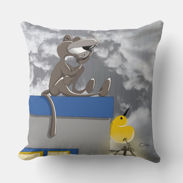 Somebird – Cat Throw Pillow (Front)