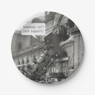 Somebody Call Tech Support Train Wreck Paper Plate