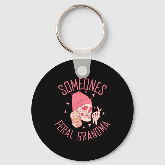 Somebody's Feral Grandma Halloween Skeleton  Keychain (Front)