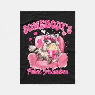 Somebody's Feral Valentine Cute Raccoon Xoxo Valen Fleece Blanket