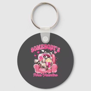 Somebody's Feral Valentine Cute Raccoon Xoxo Valen Keychain