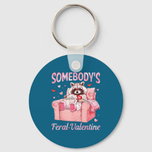 Somebody's Feral Valentine Cute Raccoon Xoxo Valen Keychain