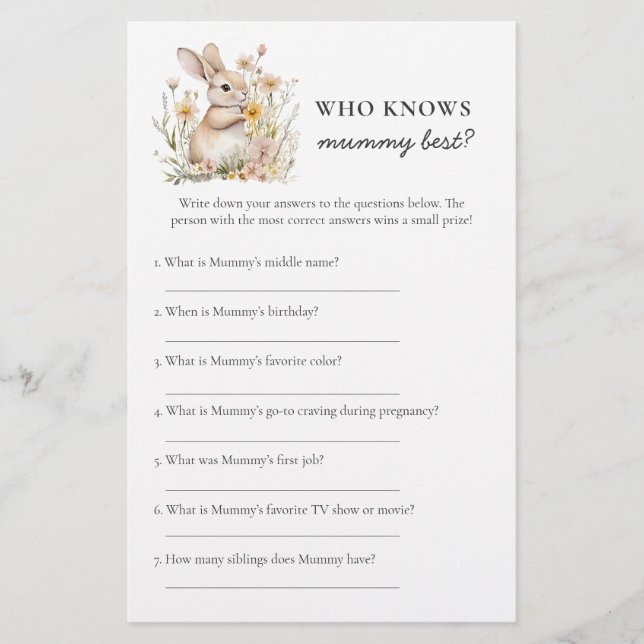 Somebunny Baby Shower Game: Who Knows Mummy Best? (Front)