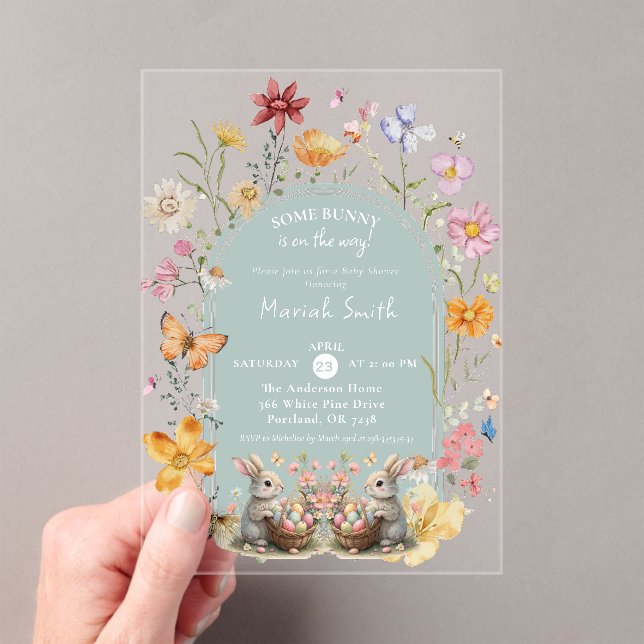 SomeBunny Easter Wildflower Baby Shower Acrylic Invitations (Insitu (Handheld))