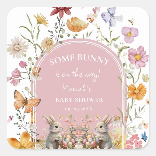 SomeBunny Easter Wildflower Baby Shower Square Sticker (Front)