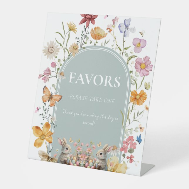 SomeBunny Easter Wildflower Baby Shower welcome Pedestal Sign (Front)