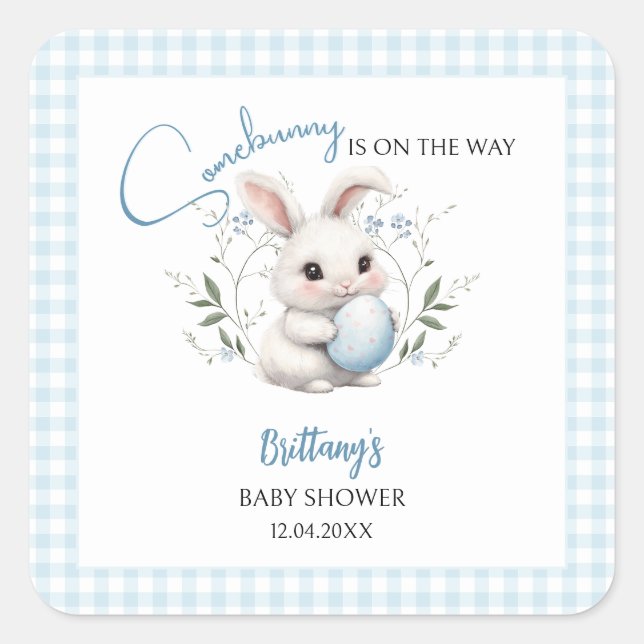 Somebunny is on the Way Boy Easter Baby Shower  Square Sticker (Front)