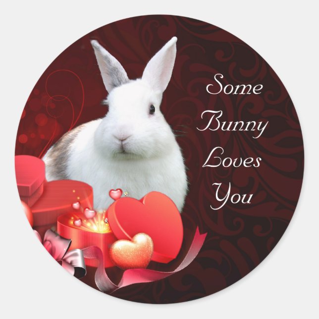 Somebunny loves you classic round sticker (Front)