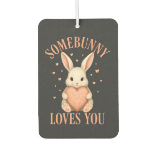 Somebunny Loves You Cute Bunny on Black Background Air Freshener